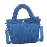 Maxbell Fashion Corduroy Tote Bag Casual Bucket Pouch Handbags Shopping Travel blue