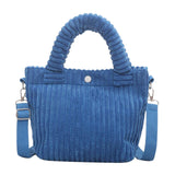 Maxbell Fashion Corduroy Tote Bag Casual Bucket Pouch Handbags Shopping Travel blue