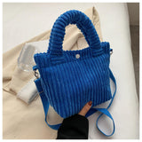 Maxbell Fashion Corduroy Tote Bag Casual Bucket Pouch Handbags Shopping Travel blue