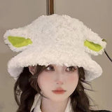 Maxbell Sheep Ears Hat Unique Winter Hat Handmade Furry for Female Teen Girls Ladies White