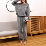 Maxbell Women Pajama Sets Sleepwear Winter Long Sleeve Round Neck Warm Baggy