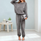 Maxbell Women Pajama Sets Sleepwear Winter Long Sleeve Round Neck Warm Baggy