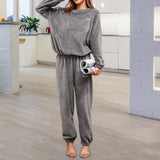 Maxbell Women Pajama Sets Sleepwear Winter Long Sleeve Round Neck Warm Baggy