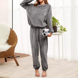 Maxbell Women Pajama Sets Sleepwear Winter Long Sleeve Round Neck Warm Baggy
