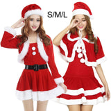 Maxbell Women Santa Costume Cosplay Outfits Set Santa Hat Clothing Claus Dress S Sleeveless