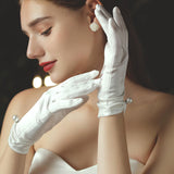 Maxbell 1 Pair Bride Wedding Satin Gloves Short White for Evening Banquet Girls