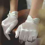 Maxbell 1 Pair Bride Wedding Satin Gloves Short White for Evening Banquet Girls