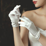 Maxbell 1 Pair Bride Wedding Satin Gloves Short White for Evening Banquet Girls