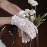 Maxbell Women Lace Glove White Floral Gloves Wrist Length Thin Bridal Gloves