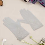 Maxbell Women Lace Glove White Floral Gloves Wrist Length Thin Bridal Gloves