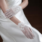 Maxbell Women Lace Glove White Floral Gloves Wrist Length Thin Bridal Gloves