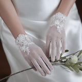 Maxbell Women Lace Glove White Floral Gloves Wrist Length Thin Bridal Gloves
