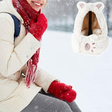 Maxbell 3 in 1 Women’S Hooded Scarf Paw Gloves Hat Headscarf Winter Cute Animal Hat White