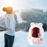 Maxbell 3 in 1 Women’S Hooded Scarf Paw Gloves Hat Headscarf Winter Cute Animal Hat Pink