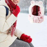 Maxbell 3 in 1 Women’S Hooded Scarf Paw Gloves Hat Headscarf Winter Cute Animal Hat Pink