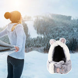 Maxbell 3 in 1 Women’S Hooded Scarf Paw Gloves Hat Headscarf Winter Cute Animal Hat Gray