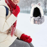 Maxbell 3 in 1 Women’S Hooded Scarf Paw Gloves Hat Headscarf Winter Cute Animal Hat Gray