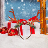 Maxbell Christmas Deer Antlers Headband Ornaments Floral for Halloween Cosplay Decor