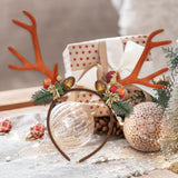 Maxbell Christmas Deer Antlers Headband Ornaments Floral for Halloween Cosplay Decor