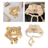 Maxbell Winter Plush Bear Hat Cartoon Lightweight for Skiing Backpacking Props Beige