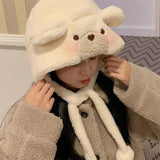 Maxbell Winter Plush Bear Hat Cartoon Lightweight for Skiing Backpacking Props White