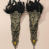 Maxbell Women's Black Lace Gloves with Feather for Party Cosplay Costume