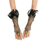 Maxbell Women's Black Lace Gloves with Feather for Party Cosplay Costume