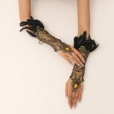Maxbell Women's Black Lace Gloves with Feather for Party Cosplay Costume