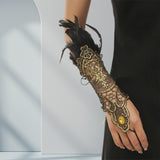 Maxbell Women's Black Lace Gloves with Feather for Party Cosplay Costume