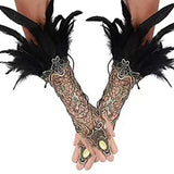 Maxbell Women's Black Lace Gloves with Feather for Party Cosplay Costume