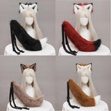 Maxbell Plush Wolf Ears and Tail Set Lolita Cosplay for Stage Shows Dress up Props Red and White
