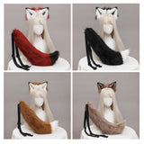 Maxbell Plush Wolf Ears and Tail Set Lolita Cosplay for Stage Shows Dress up Props Red and White