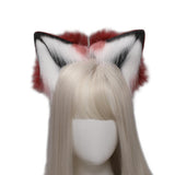 Maxbell Plush Wolf Ears and Tail Set Lolita Cosplay for Stage Shows Dress up Props Red and White