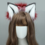 Maxbell Plush Wolf Ears and Tail Set Lolita Cosplay for Stage Shows Dress up Props Red and White