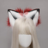 Maxbell Plush Wolf Ears and Tail Set Lolita Cosplay for Stage Shows Dress up Props Red and White