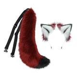 Maxbell Plush Wolf Ears and Tail Set Lolita Cosplay for Stage Shows Dress up Props Red and White