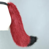 Maxbell Plush Wolf Ears and Tail Set Lolita Cosplay for Stage Shows Dress up Props Red and White