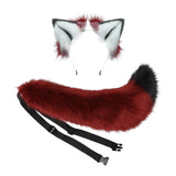 Maxbell Plush Wolf Ears and Tail Set Lolita Cosplay for Stage Shows Dress up Props Red and White