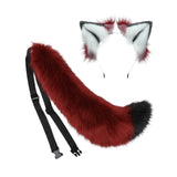 Maxbell Plush Wolf Ears and Tail Set Lolita Cosplay for Stage Shows Dress up Props Red and White