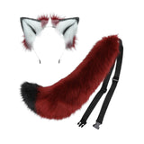 Maxbell Plush Wolf Ears and Tail Set Lolita Cosplay for Stage Shows Dress up Props Red and White