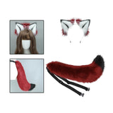 Maxbell Plush Wolf Ears and Tail Set Lolita Cosplay for Stage Shows Dress up Props Red and White