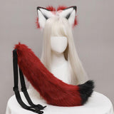 Maxbell Plush Wolf Ears and Tail Set Lolita Cosplay for Stage Shows Dress up Props Red and White
