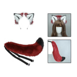 Maxbell Plush Wolf Ears and Tail Set Lolita Cosplay for Stage Shows Dress up Props Red and White