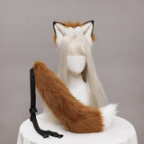 Maxbell Plush Wolf Ears and Tail Set Lolita Cosplay for Stage Shows Dress up Props Brown And White