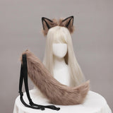 Maxbell Plush Wolf Ears and Tail Set Lolita Cosplay for Stage Shows Dress up Props Khaki
