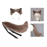 Maxbell Plush Wolf Ears and Tail Set Lolita Cosplay for Stage Shows Dress up Props Khaki