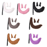 Maxbell 3x Plush Ears and Tail Set Women Girls Cosplay for Dance Fancy Prop Carnival white