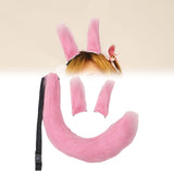 Maxbell 3x Plush Ears and Tail Set Women Girls Cosplay for Dance Fancy Prop Carnival pink