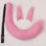 Maxbell 3x Plush Ears and Tail Set Women Girls Cosplay for Dance Fancy Prop Carnival pink