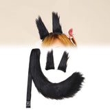 Maxbell 3x Plush Ears and Tail Set Women Girls Cosplay for Dance Fancy Prop Carnival black